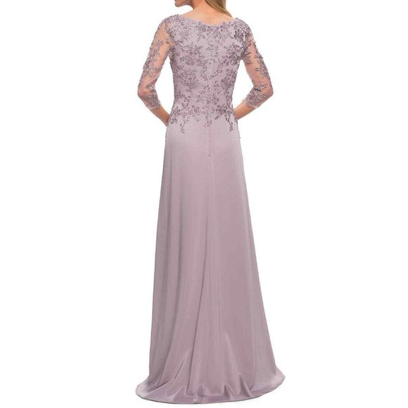 LA FEMME 29251 Floral Appliqué Jersey Column Gown Size 8 NWT Light Mauve 00001 - Picture 4 of 6